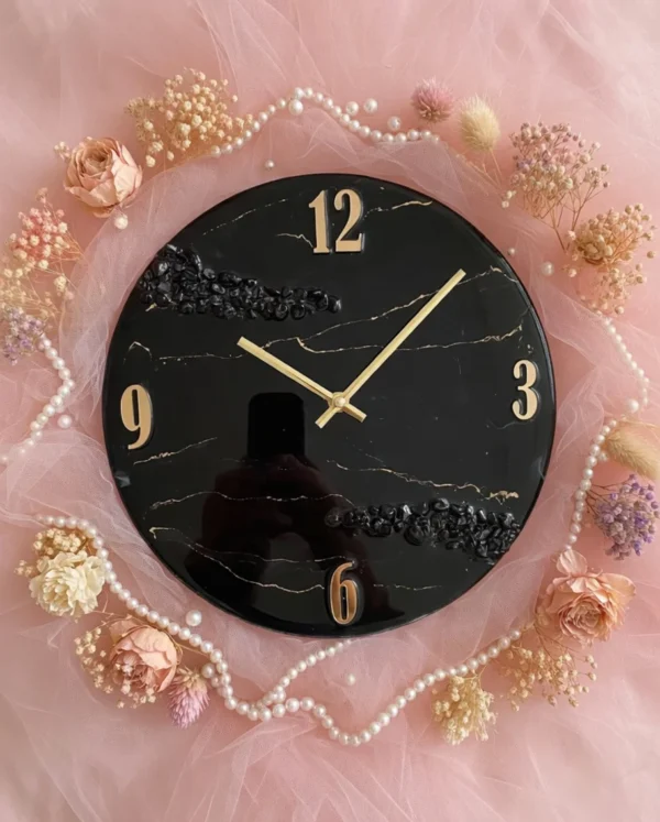 Black Marble & Gold Epoxy Resin Wall Clock