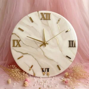 White & Gold Marble Resin Wall Clock