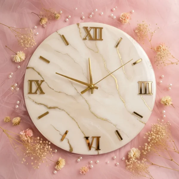 White & Gold Marble Resin Wall Clock