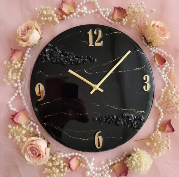 Black Marble & Gold Epoxy Resin Wall Clock