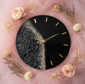 Black & Gold Epoxy Resin Wall Clock