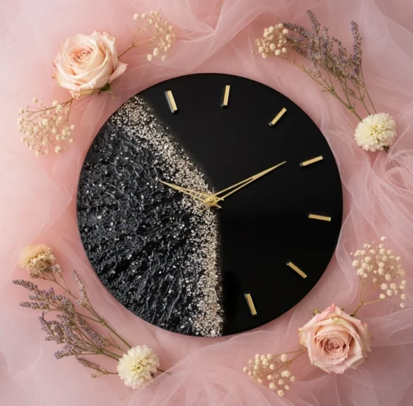 Black & Gold Epoxy Resin Wall Clock