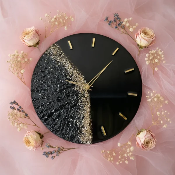 Black & Gold Epoxy Resin Wall Clock