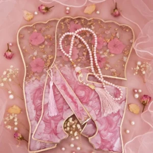 Pink Marble Resin Quran Stand with Pearl Tasbeeh