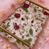 White Floral Resin Serving Tray with Gold Handles